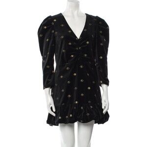 MISA LOS ANGELES Evil Eye Embroidered Velvet Mini Dress Size M - Black